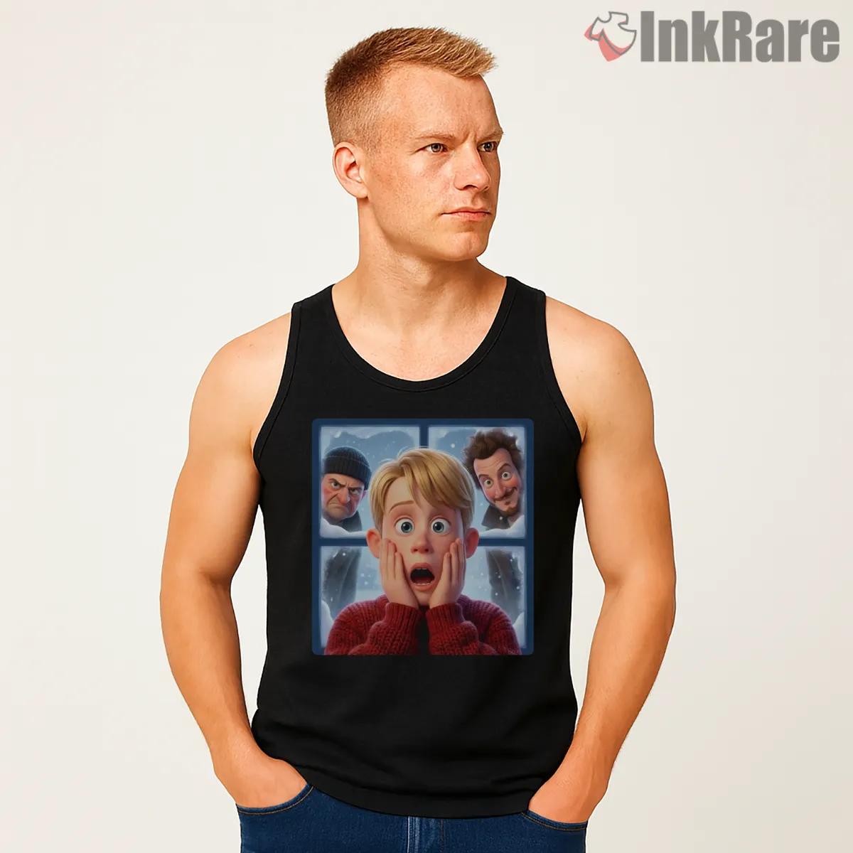 Home Alone Classic Scream Poster Tank Top Black Home Alone Classic Scream Poster Shirt on black tank top for men graphic tee