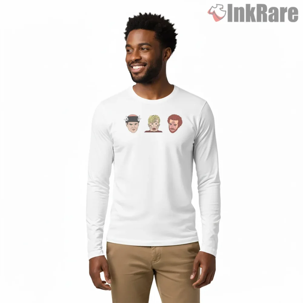 Home Alone Trio Floating Heads Minimalist Shirt on white long sleeve shirt for men graphic tee