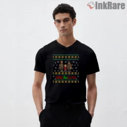 Home Alone Trio Pixel Ugly Sweater Shirt on black v-neck shirt for men graphic tee