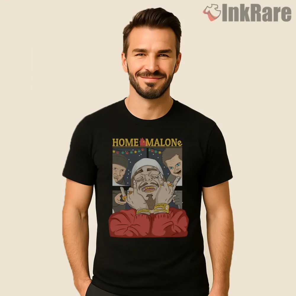 Home Malone Christmas Movie Mashup Post Malone Shirt on black short sleeve shirt for men graphic tee