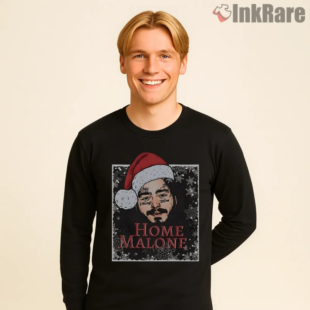 Home Malone Snowflake Christmas Movie Mashup Shirt on black long sleeve shirt for men graphic tee