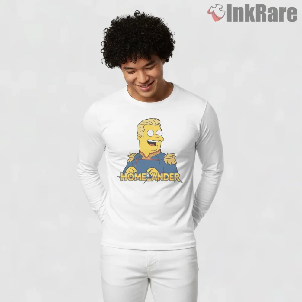 Homelander Simpsons The Boys Superhero Mashup Shirt on white long sleeve shirt for men graphic tee