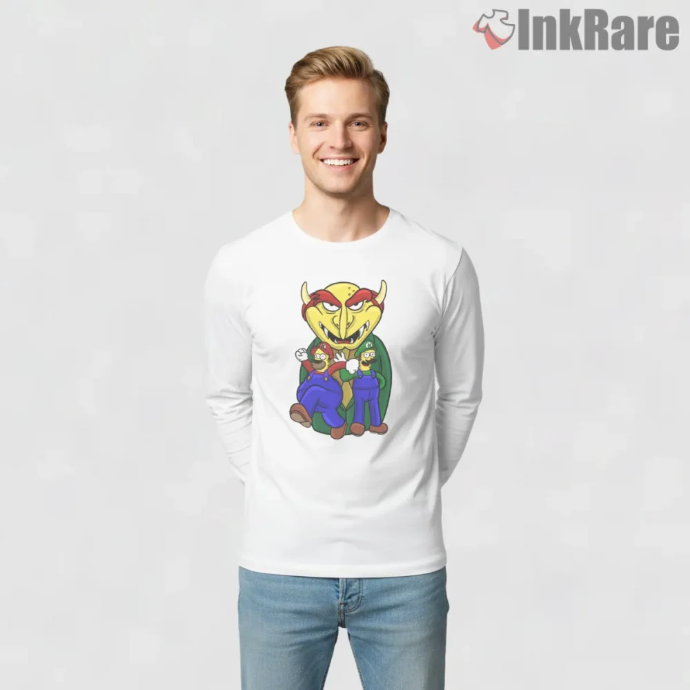 Homer And Ned Mario Luigi Plumber Brothers Game Mashup Shirt on white long sleeve shirt for men graphic tee