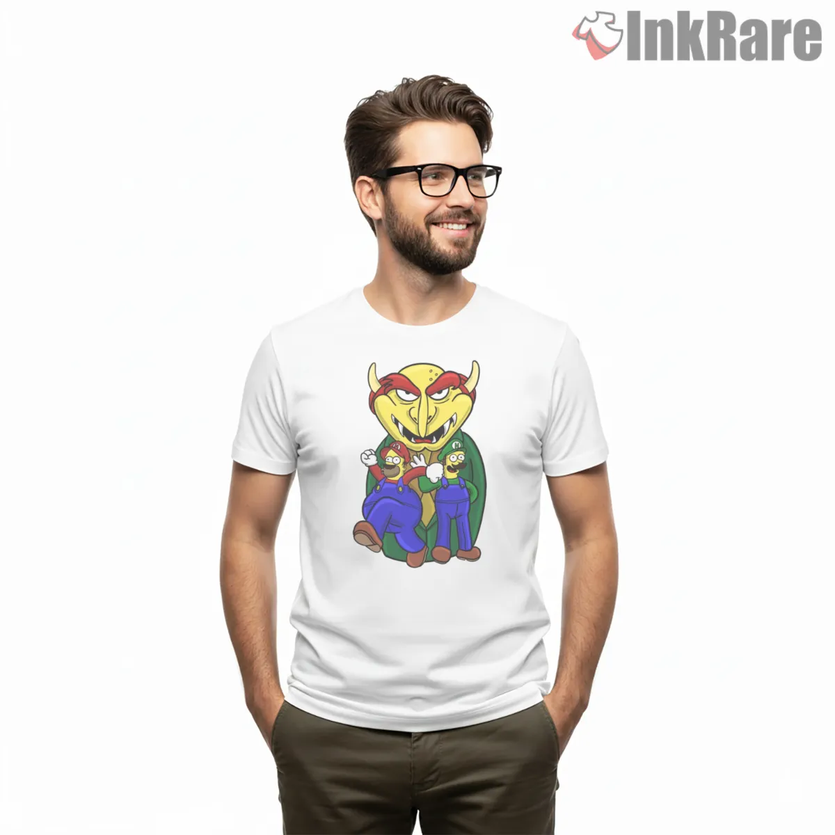 Homer And Ned Mario Luigi Plumber Brothers Game Mashup Short Sleeve White Homer And Ned Mario Luigi Plumber Brothers Game Mashup Shirt on white short sleeve shirt for men graphic tee