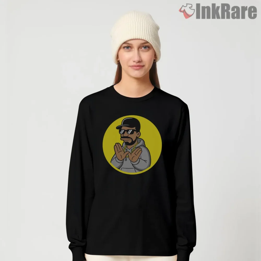 Homer Inspired Wu Tang Era Cartoon Shirt on black long sleeve shirt for women graphic tee