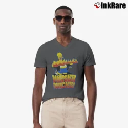 Men’s Homer Rocks The Simpsons Homer Simpson V-Neck Tee in charcoal | Sharp, Breathable, Everyday Staple