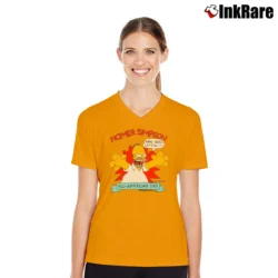 Women’s Homer Simpson 1990 All American Dad The Simpsons 90s Cartoon V-Neck Tee in orange | Chic Neckline, Soft Texture
