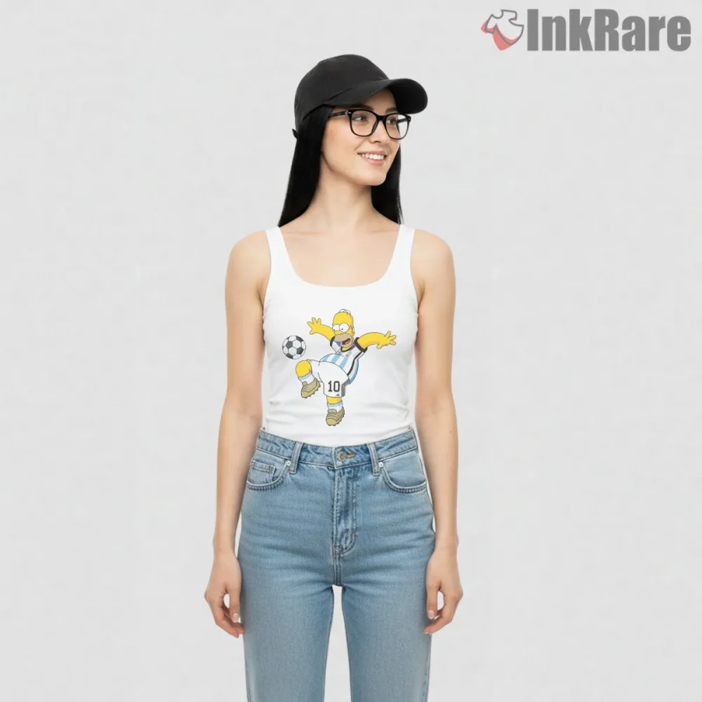 Homer Simpson Argentina Football Number 10 Soccer Shirt on white tank top for women graphic tee
