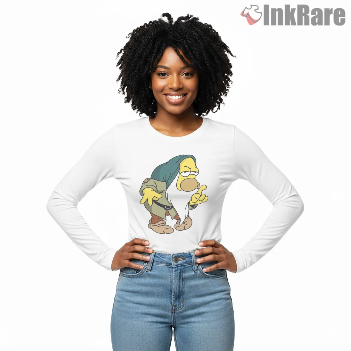 Homer Simpson Grumpy Dwarf Fantasy Parody Long Sleeve White Homer Simpson Grumpy Dwarf Fantasy Parody Shirt on white long sleeve shirt for women graphic tee