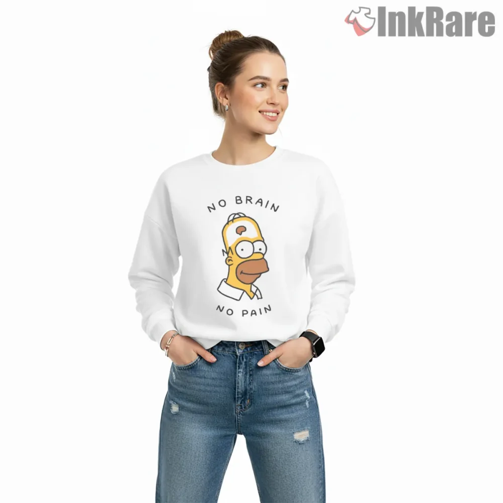Homer Simpson No Brain No Pain Minimal Humor Shirt on graphic shirt for women graphic tee