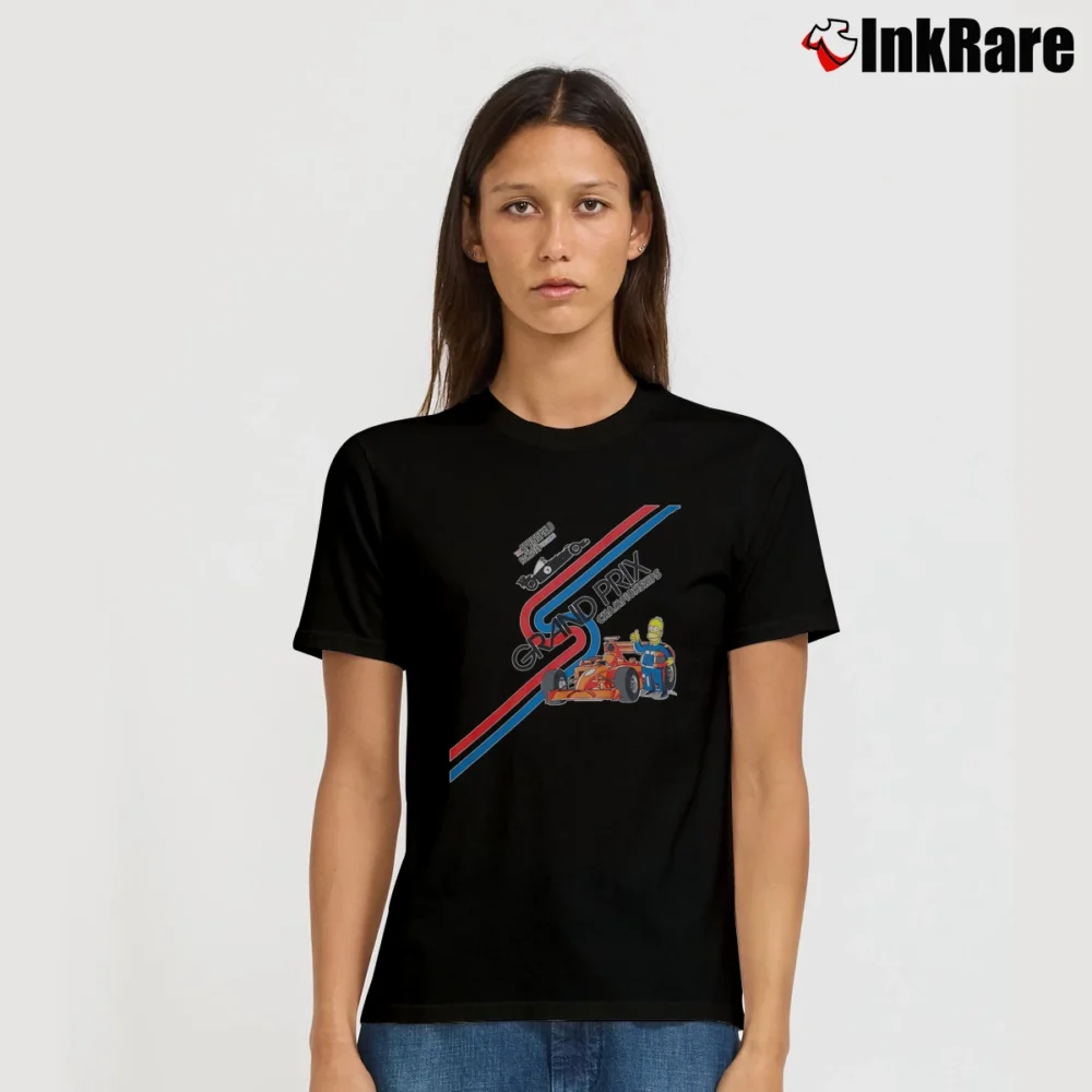 Women’s Homer Simpson Springfield Raceway Grand Prix Signature T-Shirt in black | Soft, Flattering Fit