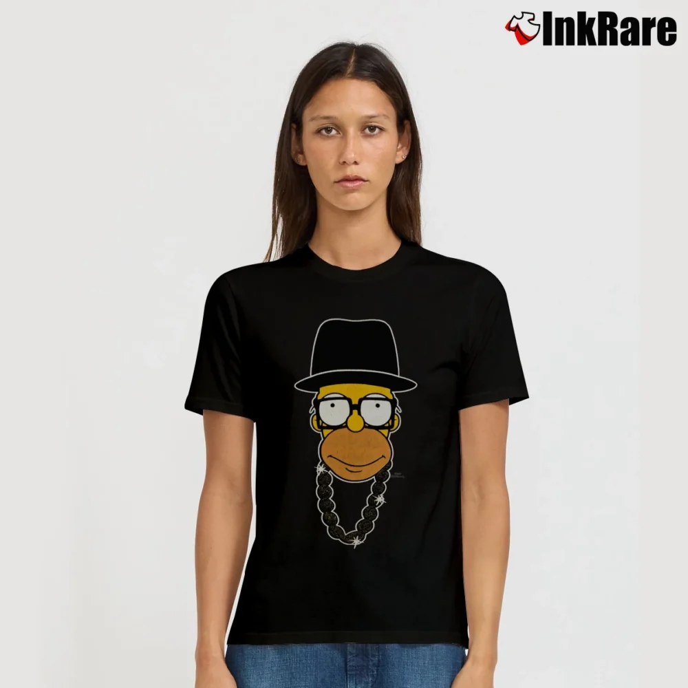 Women’s Homer Simpsons Run DMC Bootleg Spoof Signature T-Shirt in black | Soft, Flattering Fit