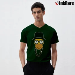 Men’s Homer Simpsons Run DMC Bootleg Spoof V-Neck Tee in forest green | Sharp, Breathable, Everyday Staple