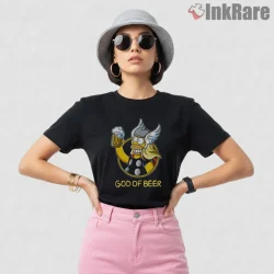 Homer Thor God Of Beer Marvel Mashup Cartoon Shirt on black short sleeve shirt for women graphic tee