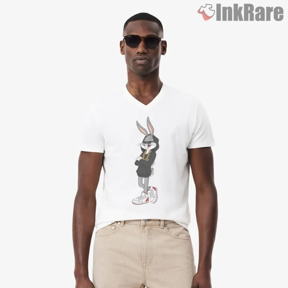 Hoodie Bugs Bunny Gold Chain Swag Shirt on white v-neck shirt for men graphic tee