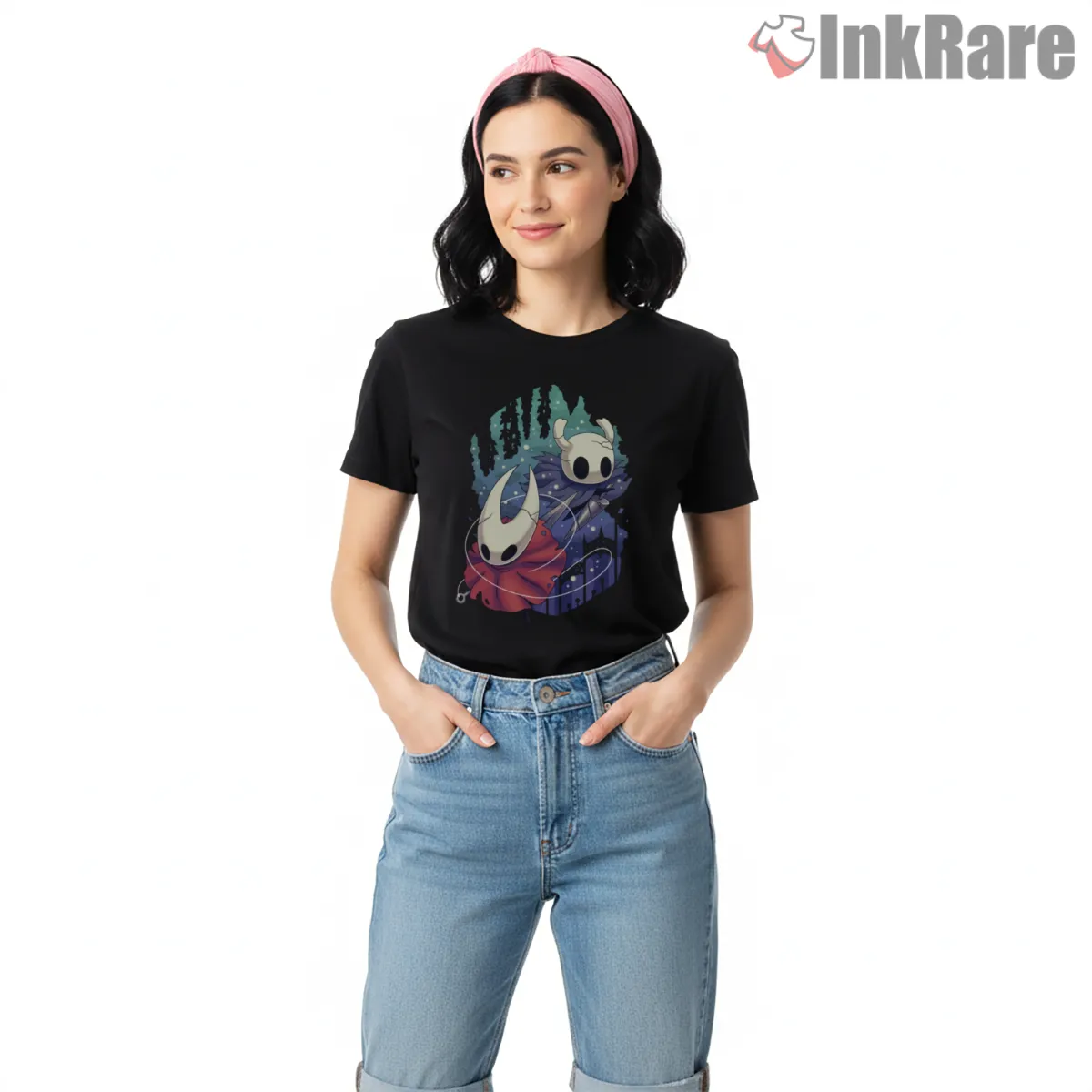 Hornet And Knight Dual Journey Forest Scene Short Sleeve Black Hornet And Knight Dual Journey Forest Scene Shirt on black short sleeve shirt for women graphic tee