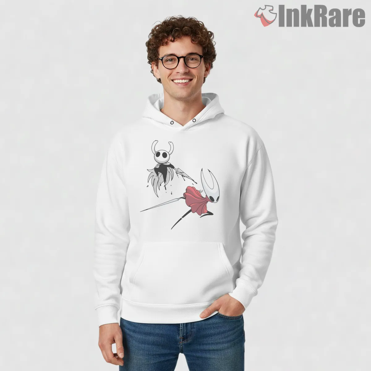 Hornet And Knight Dynamic Battle Motion Shirt on white hoodie for men graphic tee