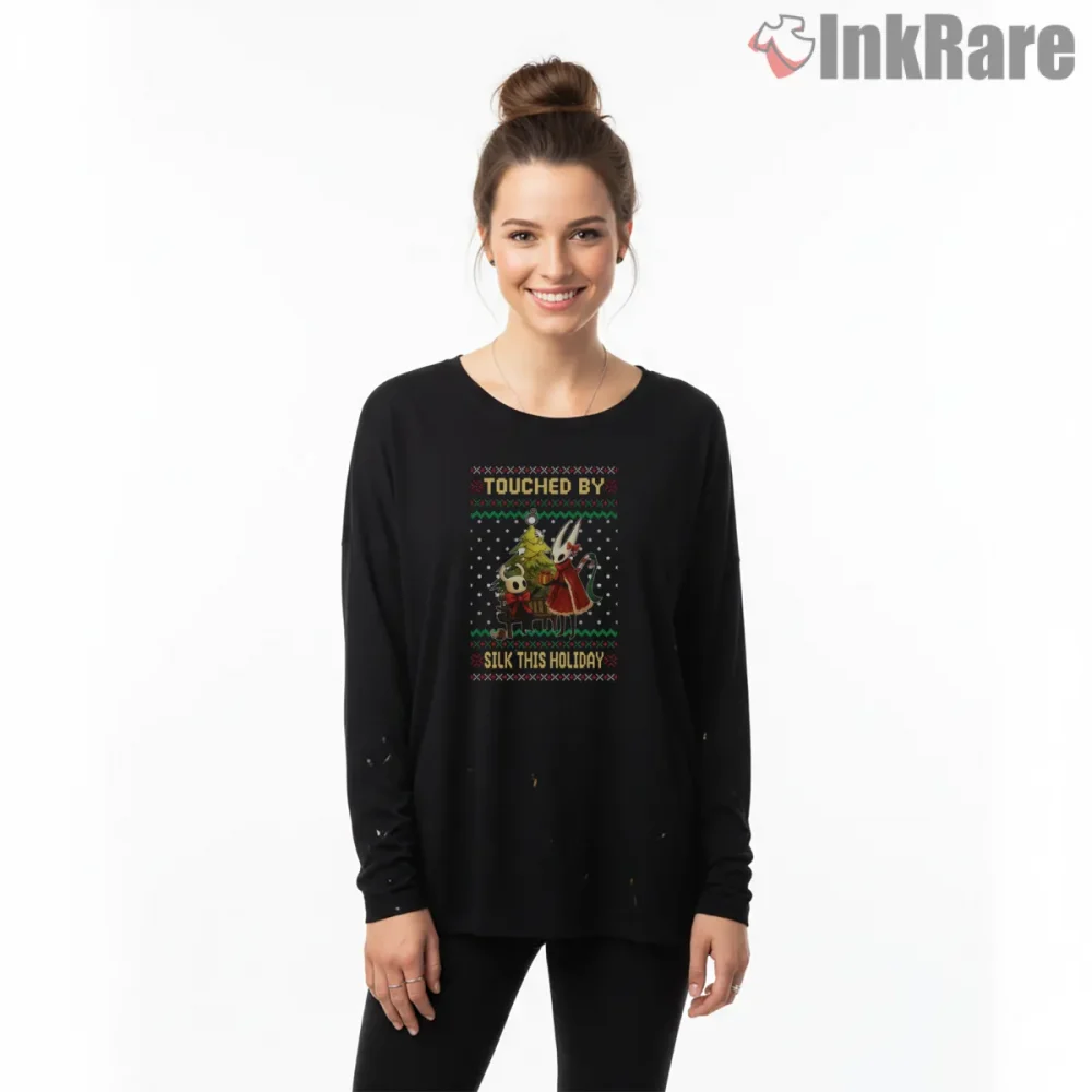 Hornet Holiday Ugly Christmas Gaming Shirt on black long sleeve shirt for women graphic tee