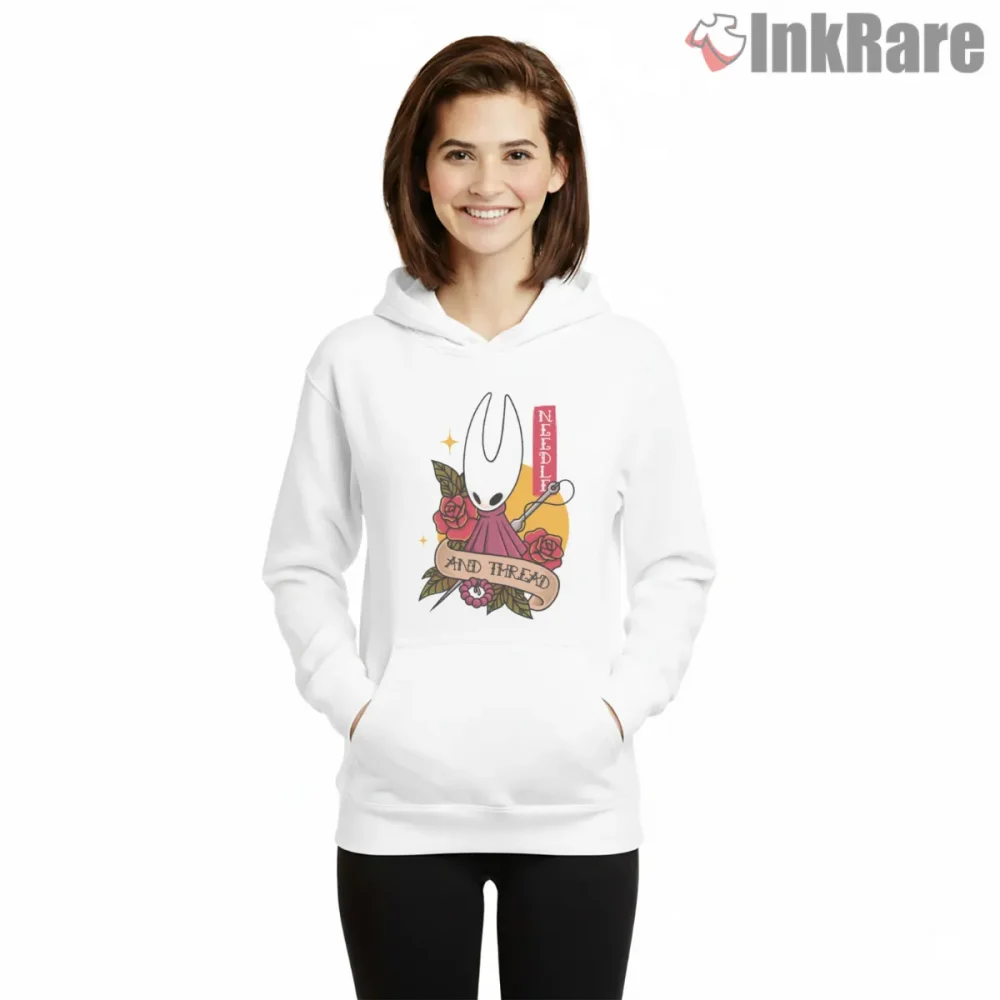 Hornet Needle And Thread Tattoo Rose Design Shirt on white hoodie for women graphic tee
