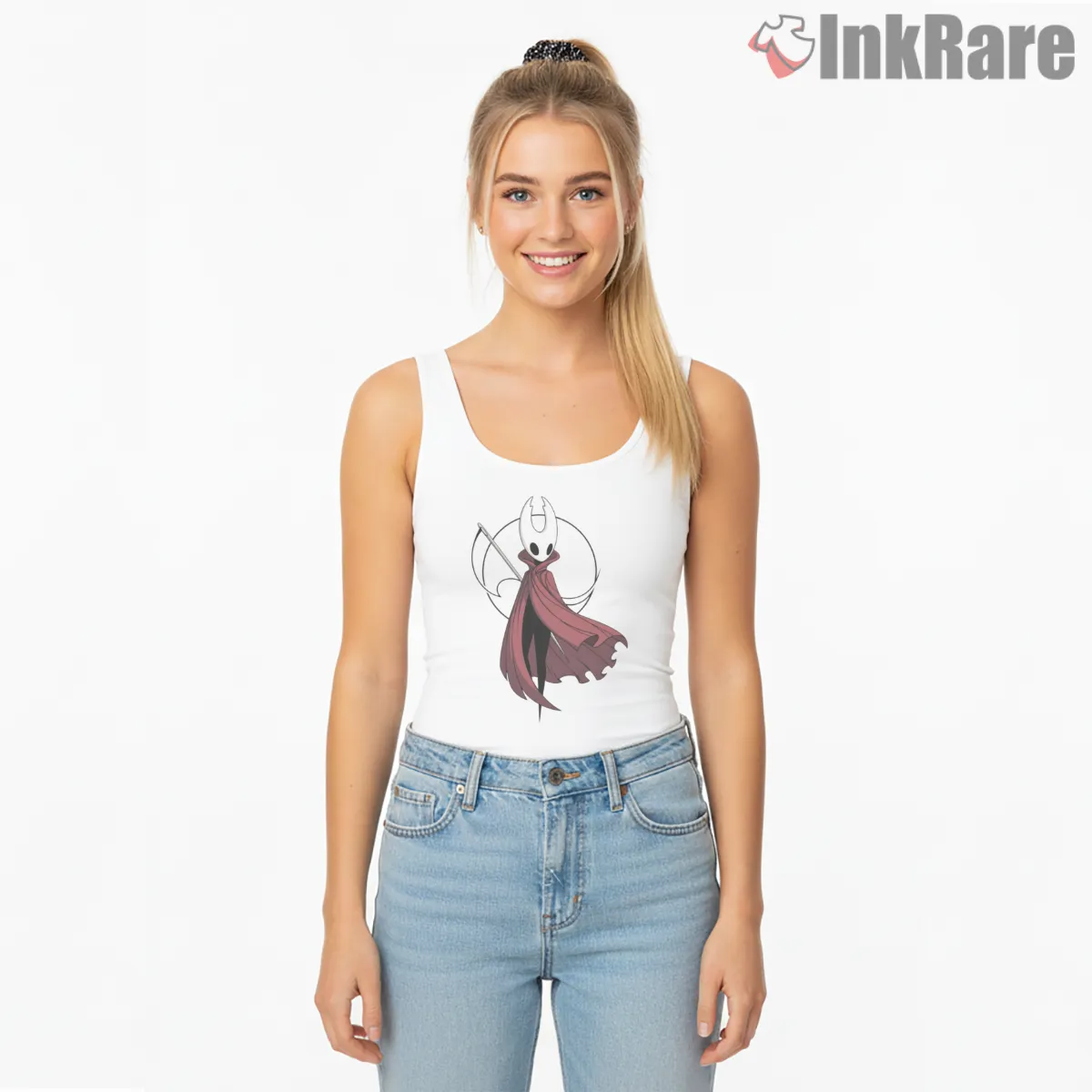 Hornet Needle Thread Dynamic Minimal Action Tank Top White Hornet Needle Thread Dynamic Minimal Action Shirt on white tank top for women graphic tee