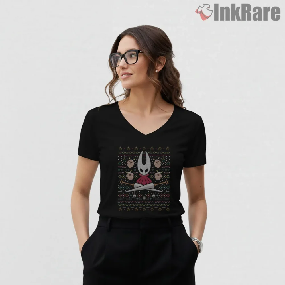 Hornet Pharloom Winter Pattern Sweater Style Shirt on black v-neck shirt for women graphic tee