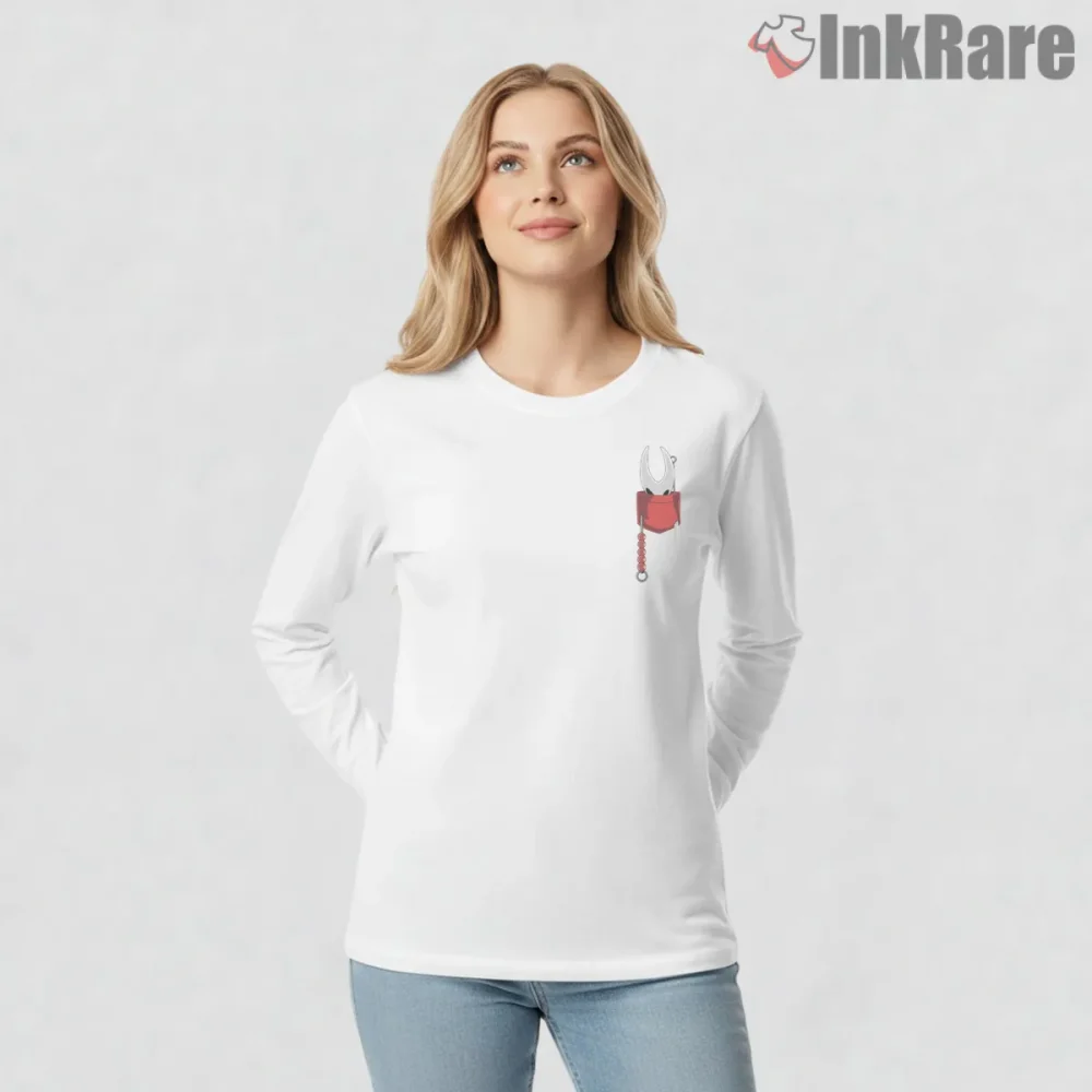 Hornet Pocket Charm Beads Minimal Silksong Shirt on white long sleeve shirt for women graphic tee