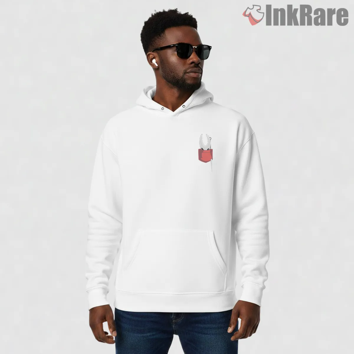 Hornet Pocket Minimal Silksong Clean Design Shirt on white hoodie for men graphic tee
