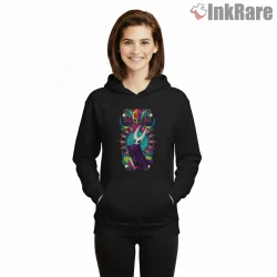 Hornet Psychedelic Pop Art Festival Energy Shirt on black hoodie for women graphic tee