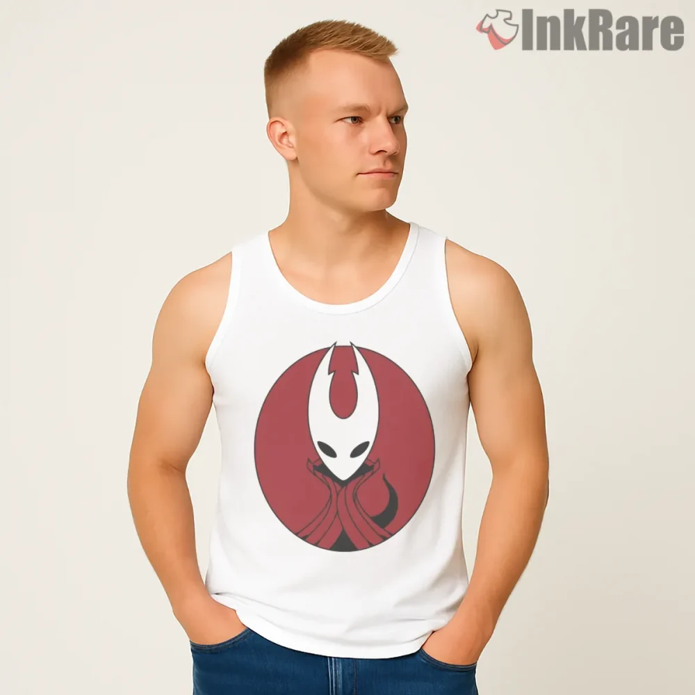 Hornet Red Emblem Guard Minimal Crest Shirt on white tank top for men graphic tee