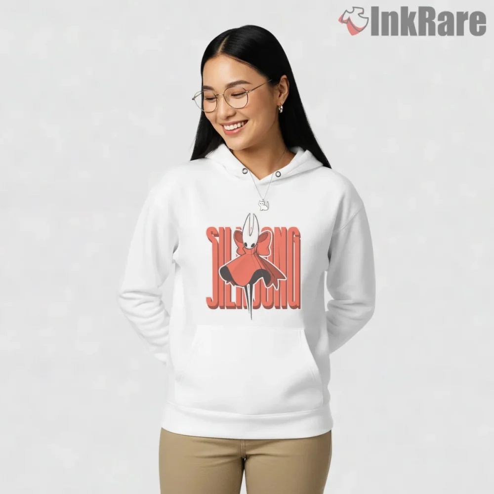 Hornet Silksong Clean Bold Logo Graphic Shirt on white hoodie for women graphic tee