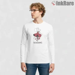 Hornet Silksong Elegant Flowing Cloak Minimal Shirt on white long sleeve shirt for men graphic tee