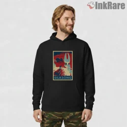 Hornet Silksong Retro Poster Adventure Shirt on black hoodie for men graphic tee