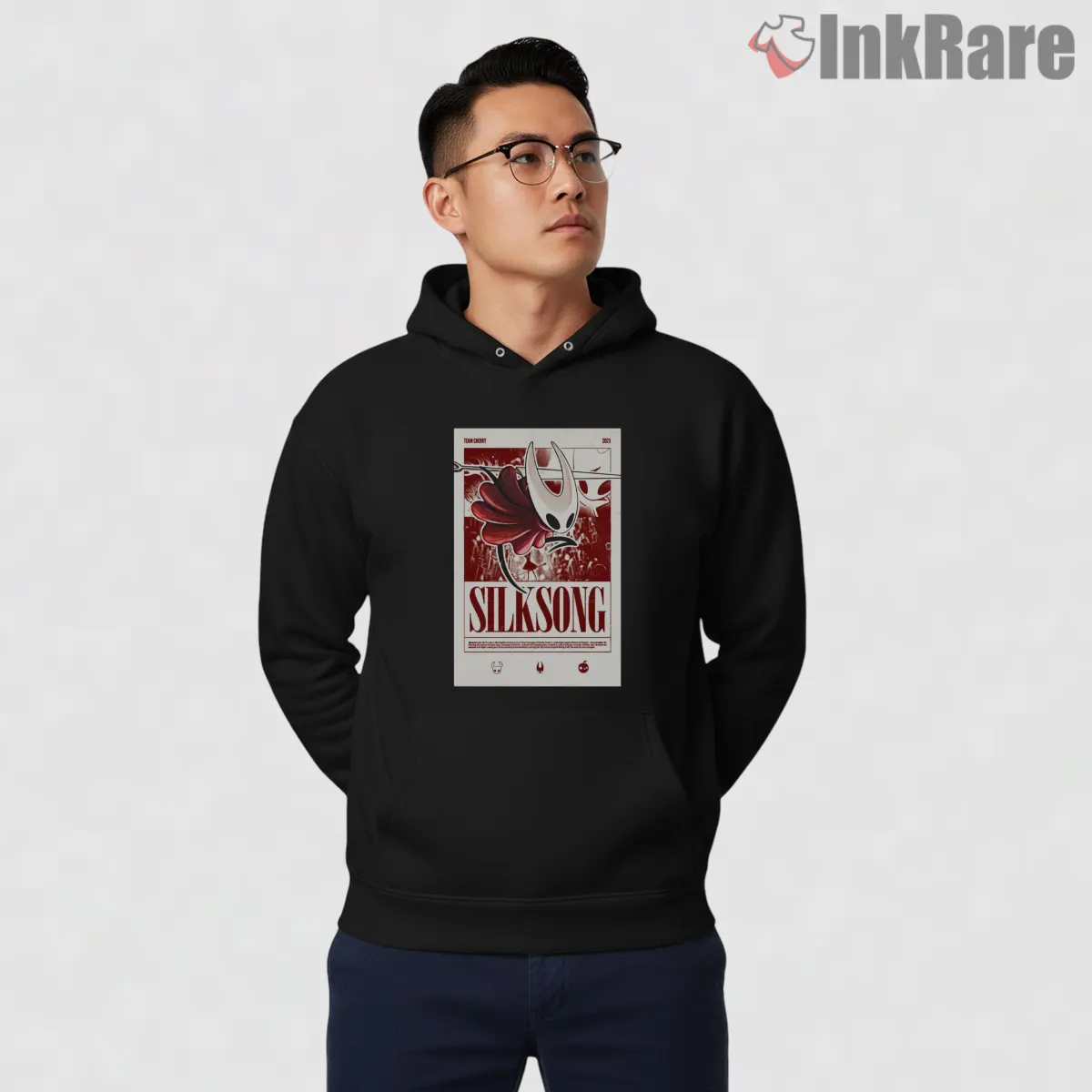 Hornet Silksong Vintage Poster Style Shirt on black hoodie for men graphic tee