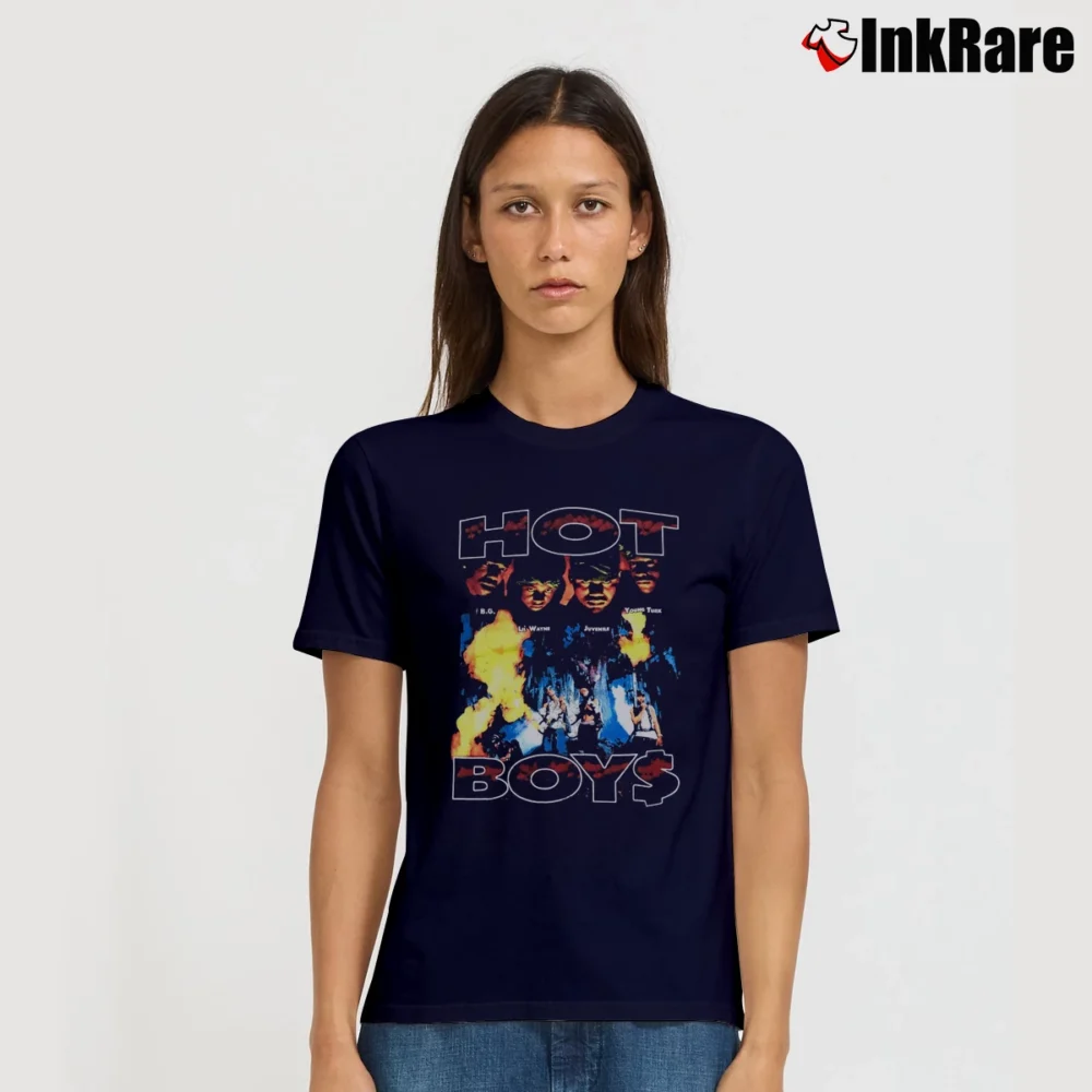 Women’s Hot Boys Guerilla Warfare 90s Rap Signature T-Shirt in navy | Soft, Flattering Fit