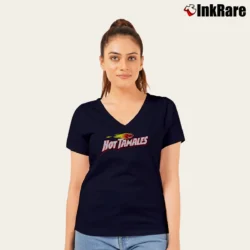 Women’s Hot Tamales Candy Retro Graphic V-Neck Tee in navy | Chic Neckline, Soft Texture
