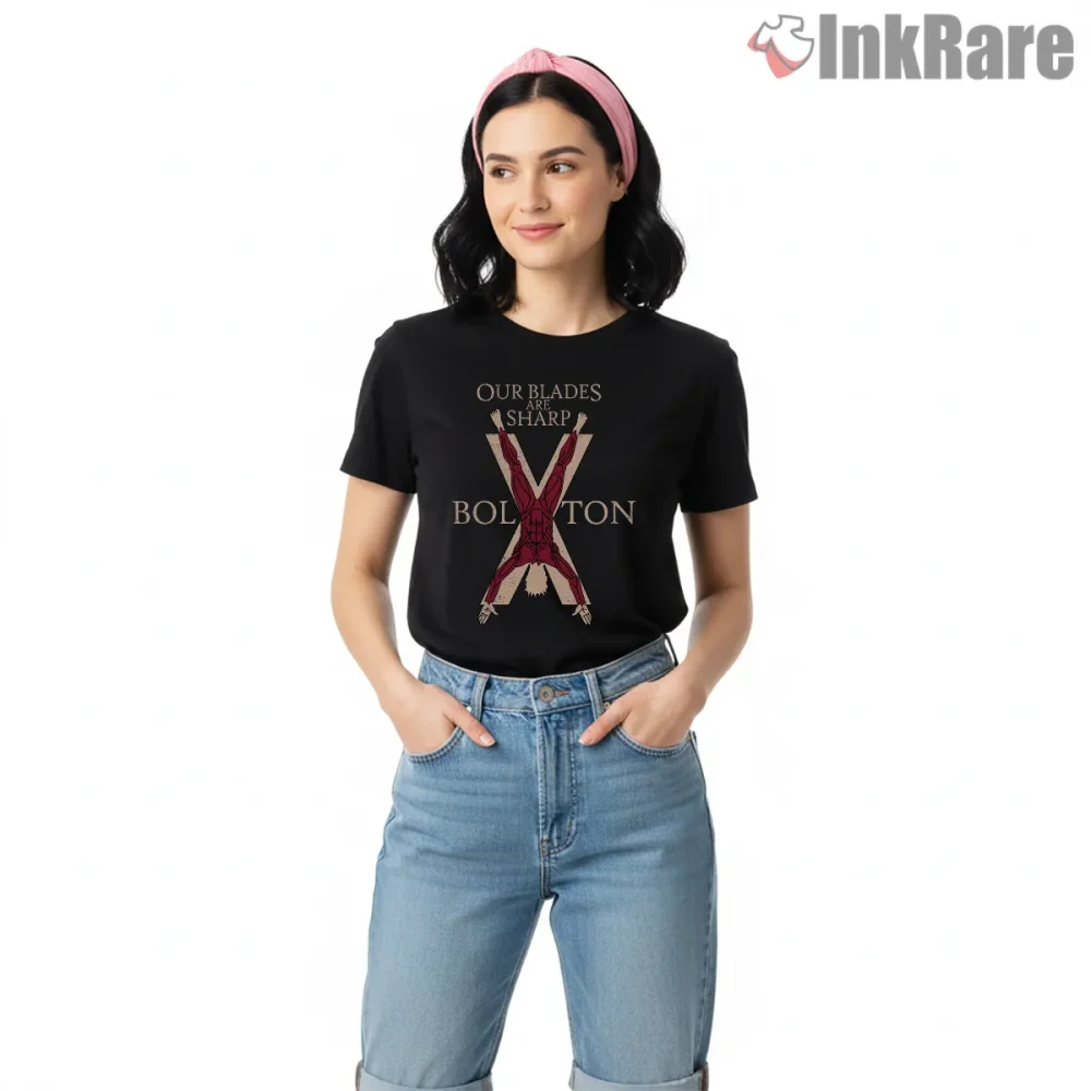 House Bolton Our Blades Are Sharp Dark Sigil Shirt on black short sleeve shirt for women graphic tee