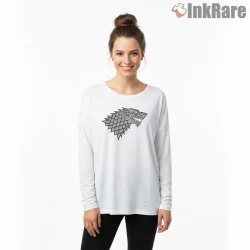 House Stark Direwolf Clean Outline Shirt on white long sleeve shirt for women graphic tee