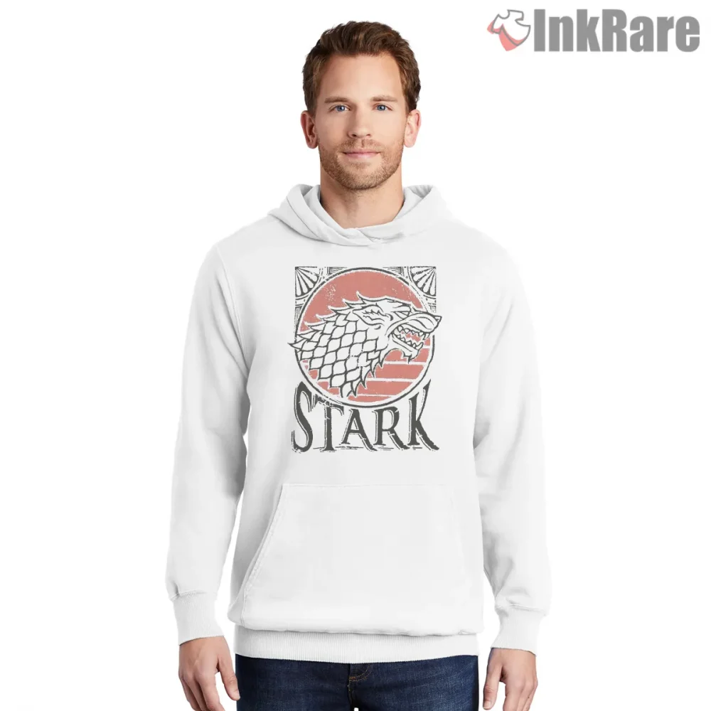House Stark Red Moon Vintage Sigil Shirt on white hoodie for men graphic tee