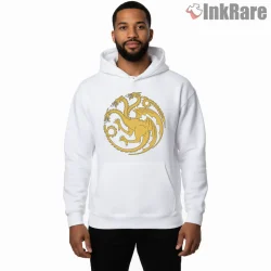 House Targaryen Three Headed Dragon Gold Crest Shirt on white hoodie for men graphic tee