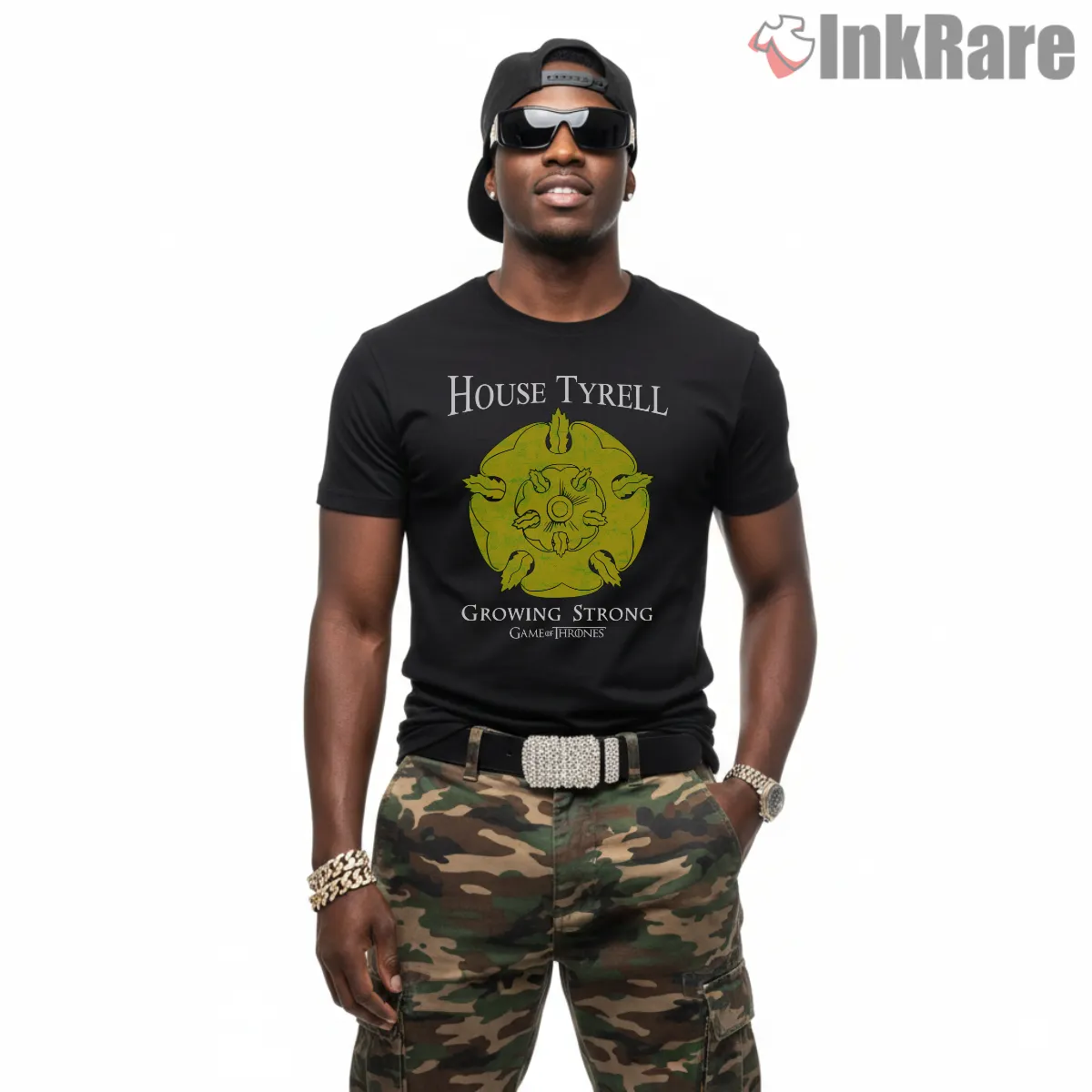 House Tyrell Floral Sigil Growing Strong Short Sleeve Black House Tyrell Floral Sigil Growing Strong Shirt on black short sleeve shirt for men graphic tee