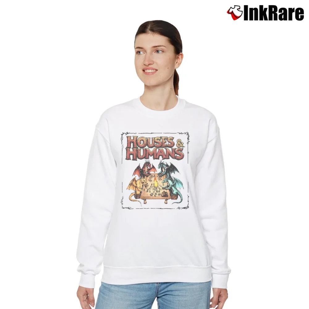 Women’s Houses And Humans Dungeons And Dragons Rpg Gamer Relaxed Sweatshirt in white | Soft, Laid-Back Vibe