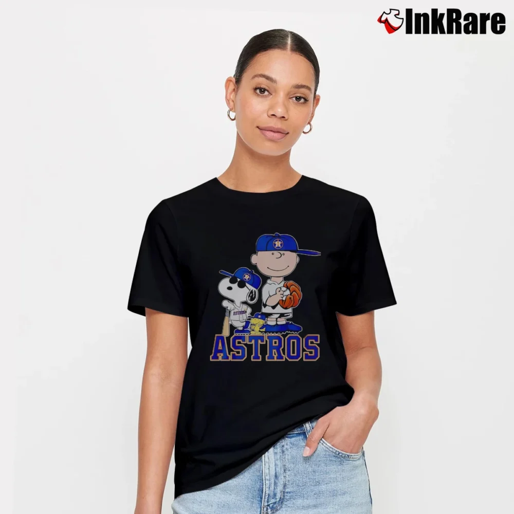 Women’s houston astros snoopy and charlie brown player T-Shirt in black | Soft, Flattering Fit