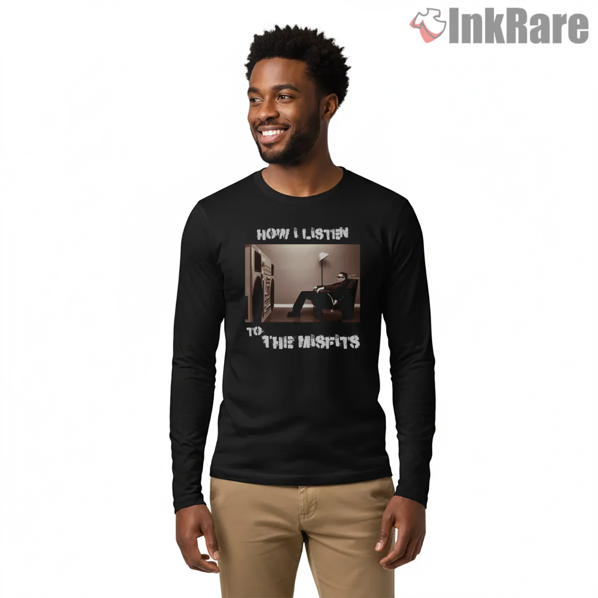 How I Listen To The Misfits Speaker Room Meme Long Sleeve Black How I Listen To The Misfits Speaker Room Meme Shirt on black long sleeve shirt for men graphic tee