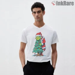 How The Grinch Stole The Christmas Tree Shirt on white v-neck shirt for men graphic tee
