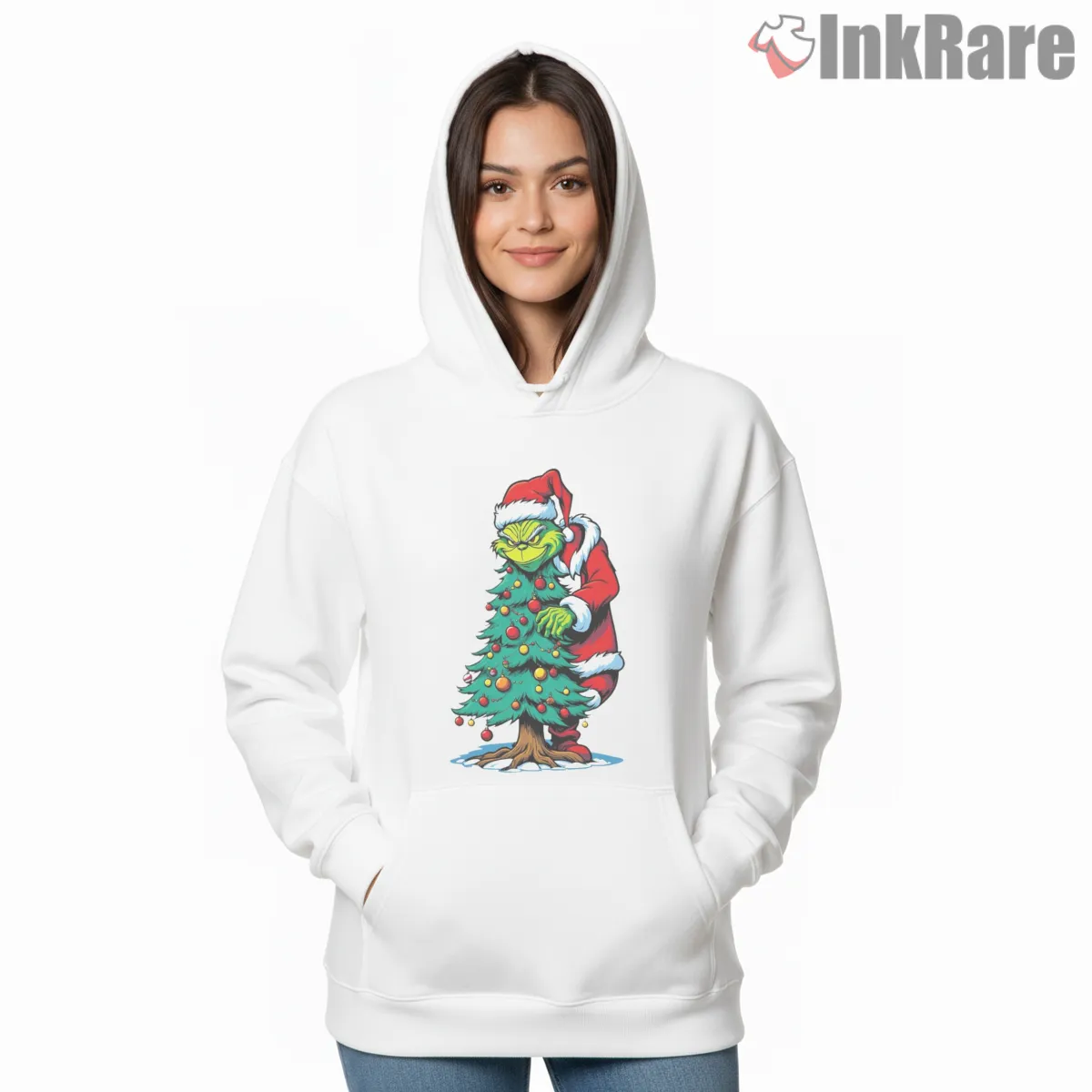 How The Grinch Stole The Christmas Tree Shirt on white hoodie for women graphic tee