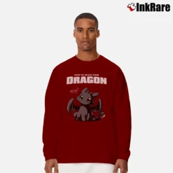 Men’s How To Train Your Dragon Meow Long-Sleeve Shirt in maroon | Sleek, Lightweight, Year-Round Wear