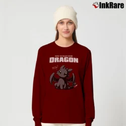 Women’s How To Train Your Dragon Meow Long-Sleeve Top in maroon | Sleek, Versatile, All-Season