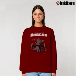Women’s How To Train Your Dragon Meow Relaxed Sweatshirt in maroon | Soft, Laid-Back Vibe