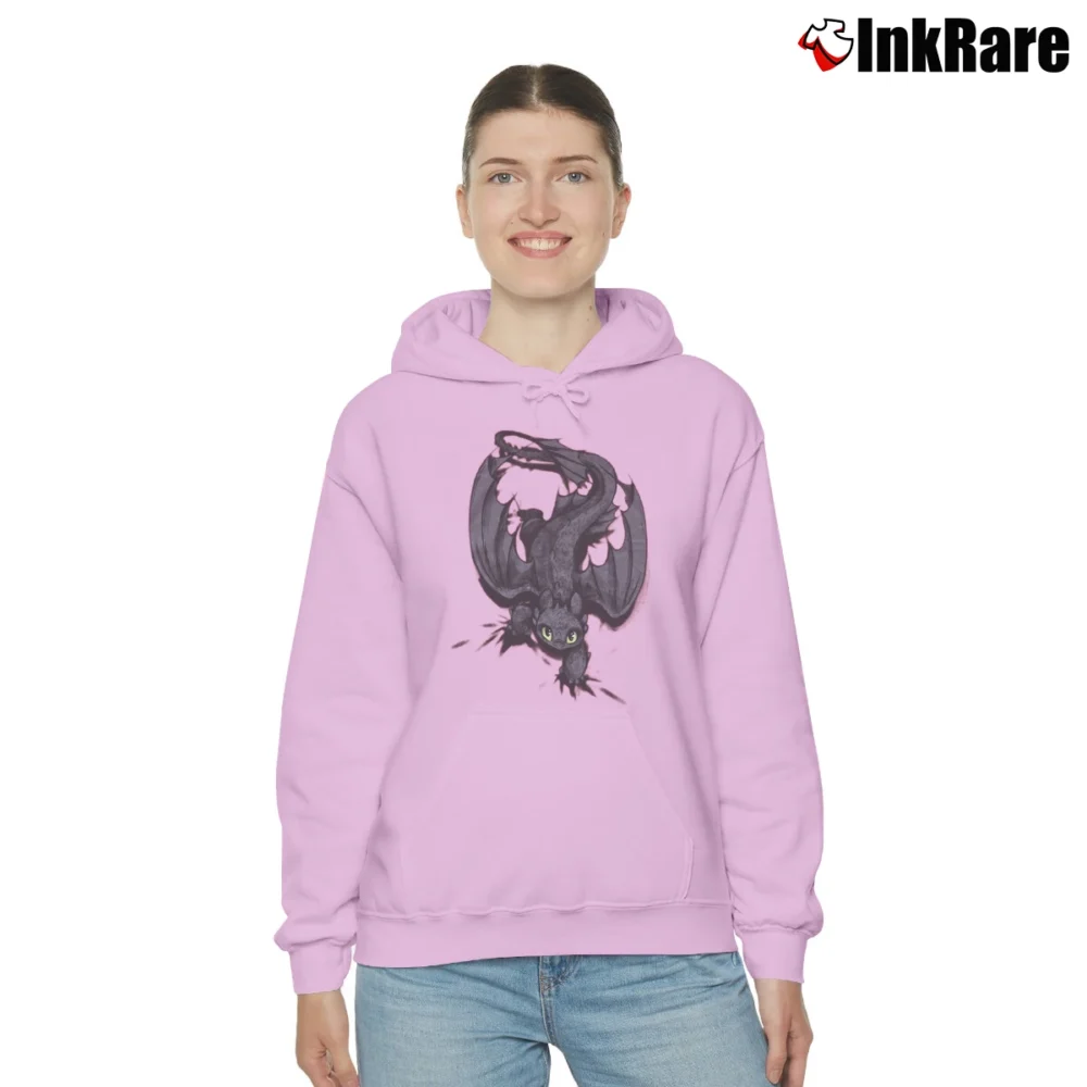 Women’s How To Train Your Dragon Toothless Character Cozy Hoodie in light pink | Warm, Structured, Stylish