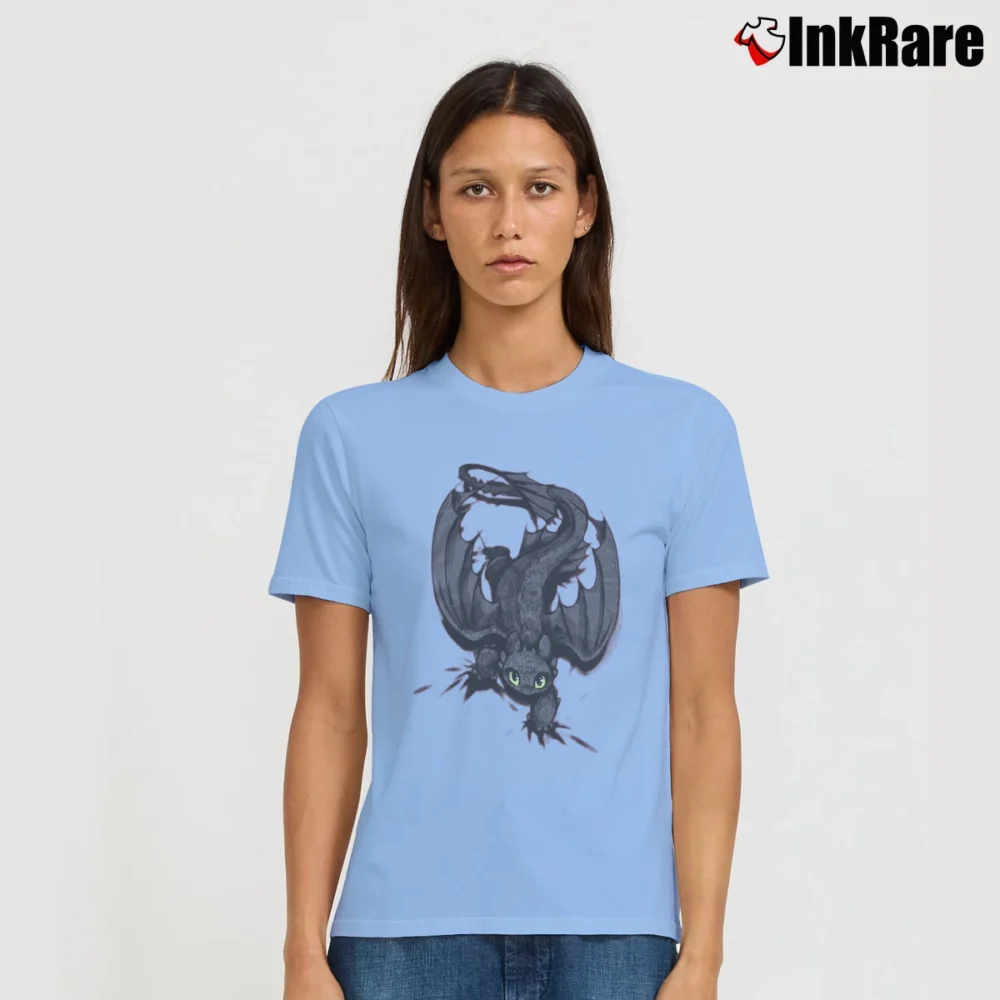 Women’s How To Train Your Dragon Toothless Character Signature T-Shirt in light blue | Soft, Flattering Fit